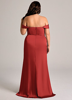 Azazie Johana Brautjungfernkleider Wandelbar Meerjungfrau-Linie Schulterfrei Stretch-Satin Kleid Granatapfelrot image9