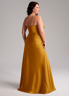 Azazie Lidia Bridesmaid Dresses Butterscotch Mermaid Side Slit Stretch Satin Dress image6