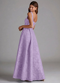 Azazie Amalie Vestidos de damas de honor Vestido de Lila de Devorado Floral de Corte en A con Plisado image2