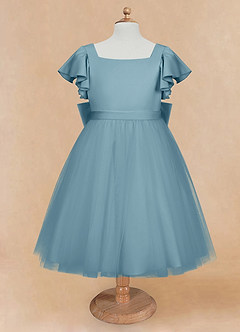 Azazie Kaeya Flower Girl Dresses Moody Blue A-Line Bow Tulle Dress image5
