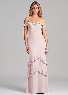 Azazie Marilynn Brudtärnklänningar Klä av Sjöjungfru i Chiffong Av axeln Rodnande Rosa image3