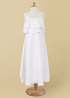 Azazie Temi Flower Girl Dresses White A-Line Spaghetti Strap Chiffon Dress image10