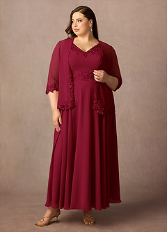Azazie Devana Abiti per la Madre della Sposa Abito A-Line in Chiffon Lustrini Borgogna image7