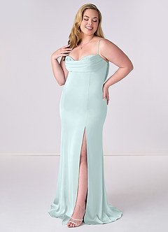 Barbie ♥ Azazie Bridesmaid Dresses Sea Glass Mermaid Corset Stretch Satin Dress image9
