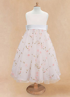 Azazie Pollie Flower Girl Dresses Blushing Pink White A-Line Bow Tulle Dress image11