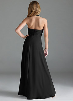 Azazie Tessie Junior Black A-Line Pleated Chiffon Dress image2