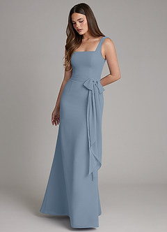 Azazie Katya At-home Try On Dresses Dusty Blue Mermaid Square Neckline Chiffon Convertible Dress image1