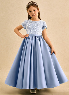 Azazie Cashew Flower Girl Dresses Ice Ball-Gown with Sleeves Matte Satin Dress image2