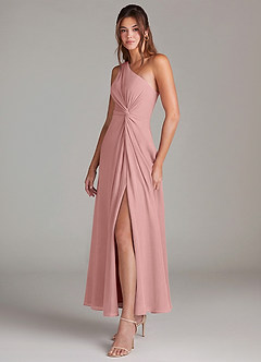 Azazie Brooke Bridesmaid Dresses Dusty Rose A-Line One Shoulder Chiffon Dress image3