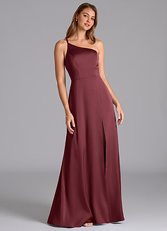 Azazie Trina Final Sale Merlot A-Line One Shoulder Stretch Satin Dress image1