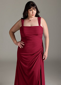 Azazie Jesaphine Bridesmaid Dresses Burgundy Sheath Bow Chiffon Dress image13