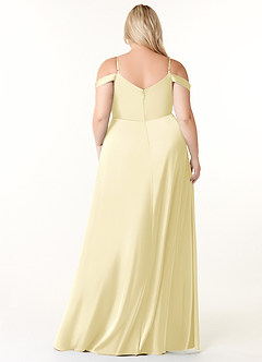 Azazie Ocean Abiti da Damigella Abito A-Line in Raso Elasticizzato con Scollo a V a Pieghe Sorbetto Al Limone image7