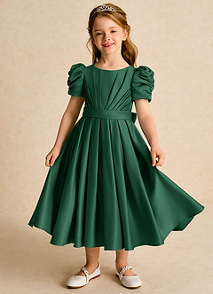 Azazie Miriam vestidos de niña de las flores Vestido de Verde Oscuro de Satin Mate de Princesa con Plisado image2