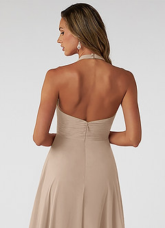 Azazie Tessie Bridesmaid Dresses Taupe A-Line V-Neck Pleated Chiffon Dress image4