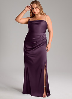 Azazie Leonis Robes de demoiselle d'honneur Robe Sirène Convertible en Satin extensible Plissée Prune image12