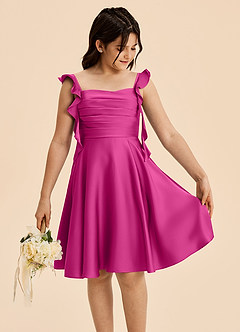 Azazie Kira Junior Vestido de Fucsia de Satén Elástico de Corte en A con Volante image5