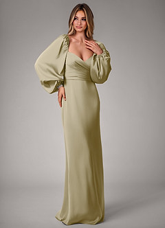 Azazie Sonata Bridesmaid Dresses Moss Green Sheath Long Sleeve Stretch Satin Convertible Dress image4
