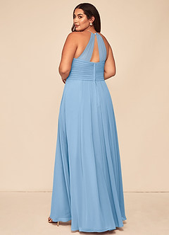 Azazie Ginger Brautjungfernkleider Eine Linie Halter Gefaltet Chiffon Kleid Puderblau image11