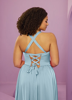 Barbie ♥ Azazie Bridesmaid Dresses Moody Blue A-Line with Pockets Stretch Satin Dress image9