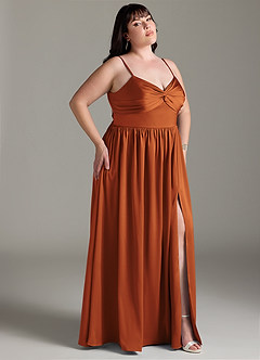Azazie Zeya Bridesmaid Dresses Cinnamon A-Line Pleated Stretch Satin Dress image11