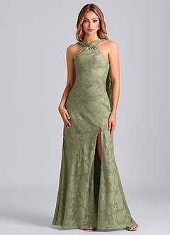 Azazie Kinsley Final Sale Pistachio Mermaid Pleated Floral Burnout Dress image6