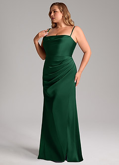 Azazie Leonis Bridesmaid Dresses Dark Green Mermaid Pleated Stretch Satin Convertible Dress image13