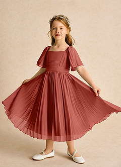 Azazie Gisele Flower Girl Dresses Terracotta A-Line Pleated Chiffon Dress image4