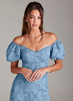 Azazie Evalina Bridesmaid Dresses Steel Blue Sheath Floral Burnout Dress image2