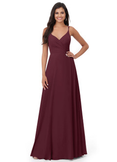 Azazie Lennon Vestidos de damas de honor Vestido de Cabernet de Gasa de Corte en A con Encaje image5