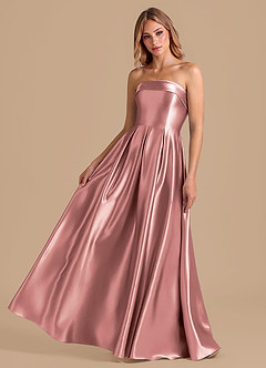 Azazie Lucienne Robes de demoiselle d'honneur Robe Trapèze en Satiné métallisé Plissée Rose Poussiéreuse image1