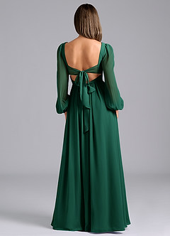 Azazie Zeya Bridesmaid Dresses Emerald A-Line Long Sleeve Chiffon Dress image2