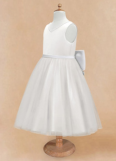 Azazie Seline Robe Demoiselle D'honneur Fillette Robe Trapèze en Tulle Arc Ivoire Blanc image8