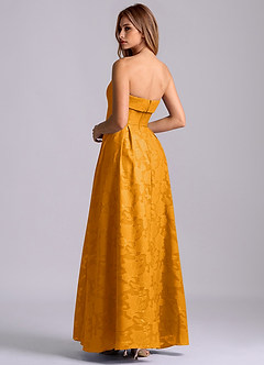 Azazie Lucienne Bridesmaid Dresses Butterscotch A-Line Strapless Floral Burnout Dress image2