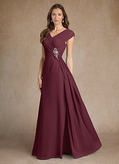 Azazie Bronson Kleider für die Brautmutter A-Linie Plissee Chiffon Kleid Cabernetrot image2