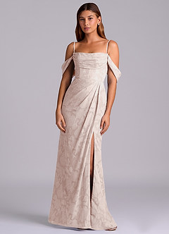 Azazie Johana 신부 들러리 드레스 인어 오프 더 숄더 플로럴 번아웃 바닥 길이 드레스 image6