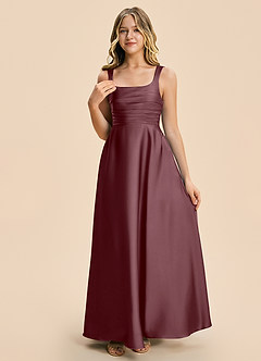 Azazie Azaria Junior Sangria A-Line Pleated Stretch Satin Dress image6