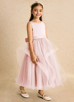 Azazie Vana vestidos de niña de las flores Vestido de Rosa Rubor de Tul de Princesa con Lazo image4