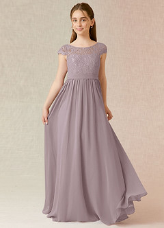 Azazie Silvermist Junior A-Linie Plissee Chiffon Kleid Dämmerung image1