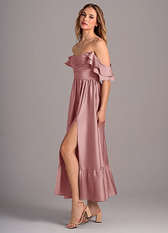 Azazie Anaya Robes de demoiselle d'honneur Robe Trapèze Convertible en Satin extensible Encolure en Forme de Cœur Rose Poussiéreuse image4
