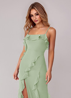 Azazie Malia Bridesmaid Dresses Dusty Sage Sheath Ruched Chiffon Dress image2