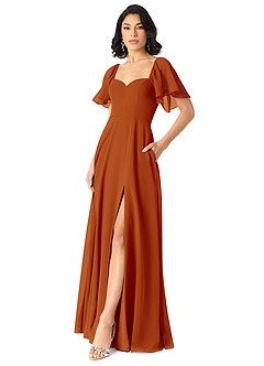 Azazie Chloe Brautjungfernkleider A-Linie Herzausschnitt Chiffon Kleid Paprika image5