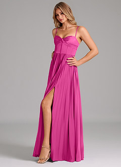 Azazie Akiko Bridesmaid Dresses Fuchsia A-Line Sweetheart Neckline Stretch Satin Dress image6