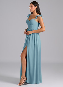 Azazie Denisse Robes de demoiselle d'honneur Robe Trapèze en Mousseline de soie Rayé Bleu Maussade image3
