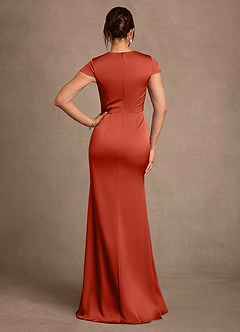 Azazie Rilda 신부의 어머니 드레스 쉬스 레이스 스트레치 새틴 플로어 길이 드레스 image3