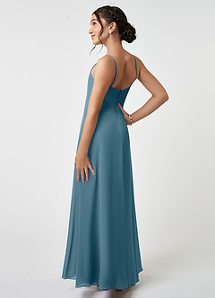 Azazie Collette Junior A-Linie Gestreift Chiffon Kleid Bermudablau image4