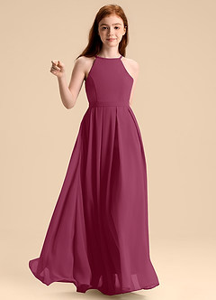 Azazie Arianthe Junior Abito A-Line in Chiffon Plissettato Gelso image6