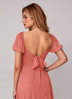 Azazie Fatima Bridesmaid Dresses Salmon Pink A-Line with Pockets Chiffon Dress image1