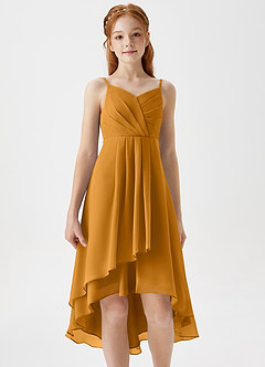 Azazie Mariam Junior Vestido de Caramelo de Gasa de Corte en A con Plisado image5