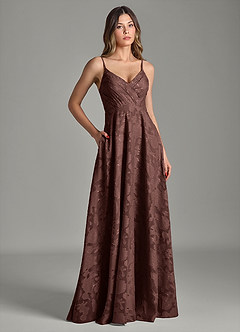 Azazie Amani Bridesmaid Dresses Espresso A-Line Pleated Floral Burnout Dress image3