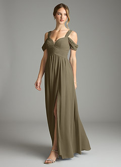 Azazie Lianne Bridesmaid Dresses Willow Green A-Line Off the Shoulder Chiffon Dress image4